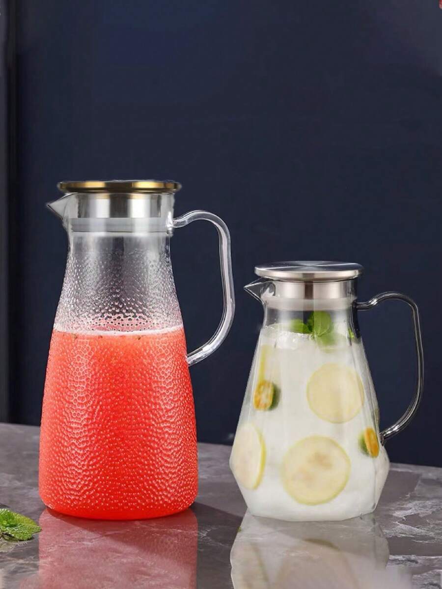 1pc 1L/1.5L/2L Acrylic/PC Water Pitcher With Lid, Stainless Steel Gold-Colored Cap, Beverage Container And Storage, Suitable For Hot Or Cold Drinks. Refrigerator Water Pitcher, Juice Container, Water Jug, Iced Tea Pitcher Or Milk Jug Back To School