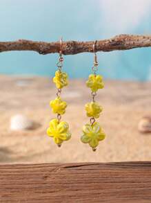 1 Par de Brincos Pendentes de Flores de Cerâmica em Estilo Boho Multicamadas, Jóias Boêmias Coloridas de Praia, Adequados para Uso Diário ou Férias