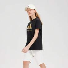 Áo thun ngắn tay cổ tròn thoáng khí Adidas dành cho trẻ em, áo thun in họa tiết mùa hè, áo thể thao thoáng khí cho bé trai và bé gái, áo lót thường ngày cho trẻ em. - màu đen - Xem 4