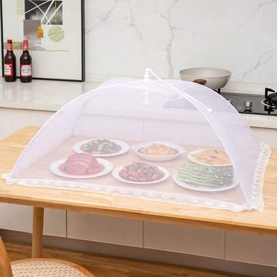 1 Piece Of White Insect And Mosquito Proof Folding Cover Vegetable Cover, Food Umbrella Pop-Up Mesh Screen, Food Cover Mesh Screen Protection, Food Cover Tent Dome Mesh Umbrella Picnic Food Protector, Practical Ventilation,Wedding Decoration,Xmas Decoration,Birthday Decoration,Birthday Gift,Christmas Table Decorations,Christmas,Christmas Decorations,Christ