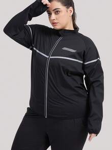 1pc Plus Size Women's Sauna Suit Sweat Long Sleeve Jacket Workout Body Shaper Zipper Shirt Slimming Fitness Trainer Gym - Black - View 3