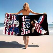 1 American Flag Patriotic Beach Towel With Cool Eagle Pattern, Super Absorbent, Lightweight, Quick Drying, Soft And Comfortable - Suitable For Beach, Swimming, Yoga And Running, Suitable For St. Patrick, Eid, Carnival, Easter Beach Gift