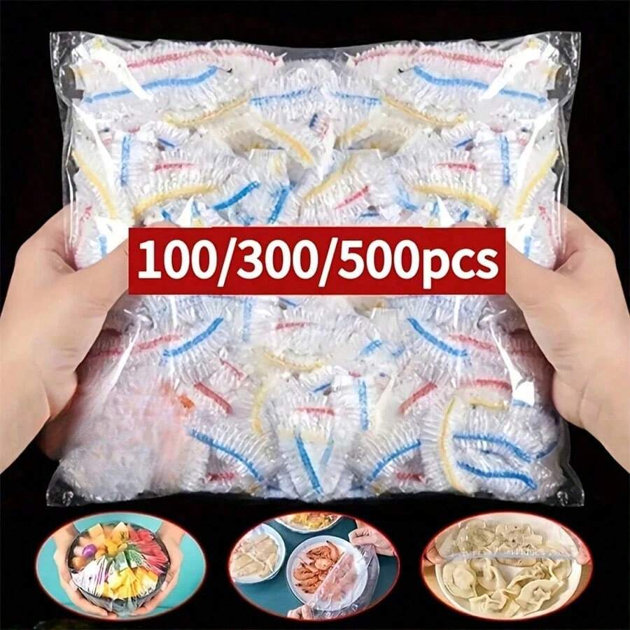 50/100/200个可重复使用的弹性食品保鲜盖 - 半透明弹性塑料包装，用于保存剩余食物、水果和蔬菜 - 非常适合厨房、冰箱和台面储存，也适用于婚礼装饰、圣诞节装饰、生日装饰、圣诞餐桌装饰、圣诞礼物等。