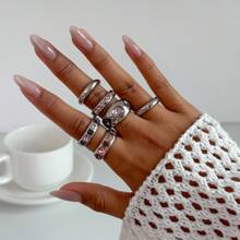 6pcs/Set Baroque Inspired Faux Pearl Flower Ring Set, Vintage Retro Bold Adjustable Cocktail Rings For Women