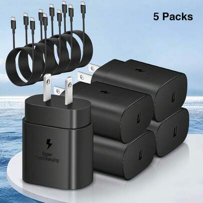 Fast Charger Type C Set With 4ft Cable - Compatible With S23 Ultra/S22/S21/Note 20/Note 10/Z Nan Phone Charger Nan Fast Charging