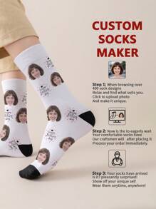 1 par de calcetines de tubo medio para mujer con rostro personalizado, puedes poner cualquier cara en los calcetines, calcetines personalizados con fotos, pares de imágenes personalizadas e interesantes con calcetines de longitud media a larga, aptos para el Día de San Valentín, cumpleaños, regalos y otras ocasiones, personalizados, divertidos, ricos y coloridos, diseño creativo de anime y dibujos animados, regalos navideños
