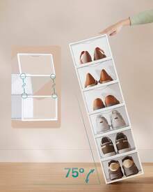 Boîtes à Chaussures, Organisateurs en Plastique, avec Porte, Lot de 12/18, Empilables, Montage Facile, 33,2 x 23 x 14,5 cm, pour Pointure jusqu'à 43, Transparentes et Blanc Nuage - Blanc + transparent - Voir 4