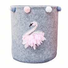 OYHOMO Gray Swan Storage Basket Felt Laundry Hamper Collapsible Storage Bin Organizer For Toys, Clothes, Bedroom, Bathroom, Home Decor - Grey - View 8