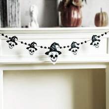 1 Peça Guirlanda de Caveira de Halloween com Chapéu de Bruxa, Decoração de Parede de Caveira Preta e Branca, Adequada para Festa de Halloween, Decoração de Casa Assombrada, Decoração de Feriado, Decoração de Casa, Decoração de Halloween, Decoração de Outono, Decoração de Quarto - Multicolorido - Visão 10