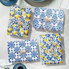 12张青花瓷柠檬礼品包装纸，6种不同风格的柠檬礼品包装装饰，适用于生日派对、单身派对、婚礼、各种节日礼品包装装饰 - 彩色 - 查看 3