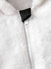 1pc Infant Panda Hooded Romper, Long Sleeve Plush Jumpsuit With Pockets & Zipper, Fashionable Design Suitable For 0-9 Months Baby