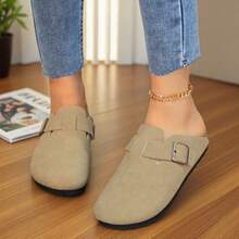Women's Suede Clogs Leather Mules Cork Footbed Sandals Potato Shoes With Arch Support - MÀU NÂU ĐỎ - Xem 3