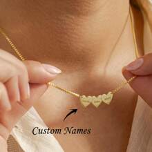 Custom Heart Necklace With Names, Personalized Family Necklace, Box Chain Necklace, Mother's Day Gift, Mom Necklace, Christmas Gift For Her Mother's Day Gifts,Gold,Stylish - Multicolor - View 2