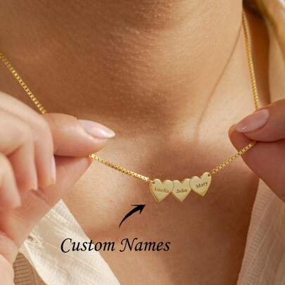 Anpassat hjärthalsband med namn, personligt familjehalsband, halsband med lådkedja, mors dag-present, mammahalsband, julklapp till henne, mors dag-presenter, guld, snyggt