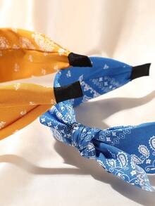 女士布艺发带，宽结佩斯利印花发带，单件装，可爱发带，波西米亚风格，适合日常休闲、海滩度假及户外活动、夏季假期，沙滩配饰，发饰，发箍，发圈，女士头饰 - 彩色 - 查看 4