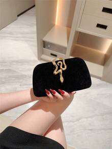 1 件闪光金属蛇皮手拿包，奢华闪亮复古金色迷你晚装钱包，时尚、迷人、精致、优雅的女士手提包，适合婚礼、主题正式派对、庆典、生日派对，配有链条 - 黑色 - 查看 4