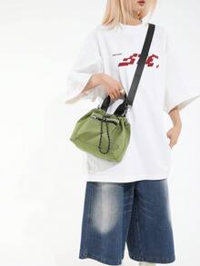 Women's Casual Nylon Waterproof Solid Color Bucket Bag, Handbag And Shoulder Crossbody Bag - Green - View 7