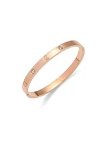 Bracelete Simples de Aço Titanium Tom Dourado, Embutido com Zircônia Artificial, Comprimento Ajustável, Adequado para Vestimenta de Verão, Férias, Presente de Amizade, Anti-desbotamento e Hipoalergênico, Acessório Refinado para Mulheres