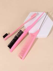 4 件套美发套装，三件套钢针尖尾梳+油发胡须刷，长柄胡须刷清洁刷，油梳和发刷，纯色，拉直发刷，男士胡须装饰造型梳，豹纹梳，返校，旅行度假必需品，女士发饰