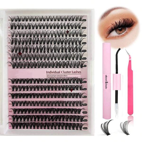 DIY Eyelash Extension Set With Lash Clusters Kit (30D40D - D - MIX) | Lashes, Fairy Lashes & Applicator Tools