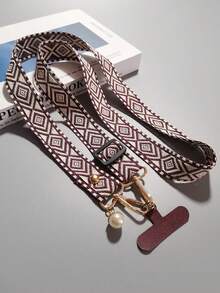 Line Lattice Stylish Pearl Pendant Bracelet Phone Crossbody Lanyard Rope Neck Rope Chain Compatible With Apple Phone Case Universal Accessories - Checkered Neck Strap - View 6