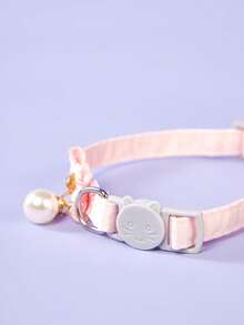 PETSIN 1 pieza Collar ajustable para mascotas de poliéster con decoración de perlas, adecuado para gatos y perros de mascota a la moda - Rosa Pálido - Ver 6