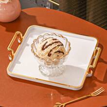 1pc Elegant Gold Trimmed PS Plastic Tray Set - Multipurpose Rectangular Tray For Kitchen, Dining Room, Living Room - Great For Tea, Snacks, Candy, Baked Goods - Perfect For Weddings, Gifts, Birthday Events