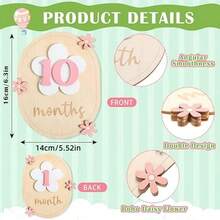 12 件装每月婴儿里程碑卡，含 11 个可互换数字，用于婴儿成长记录、木制里程碑标记、男婴和女婴拍照道具，非常适合新手父母、迎婴派对、婴儿房装饰、出生公告 - 彩色 - 查看 2