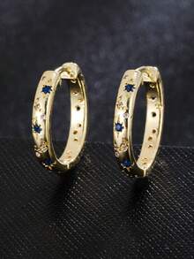 一对奢华铜镶嵌多色星星、月亮和圆形耳环，是约会的完美礼物 - 彩色 - 查看 1