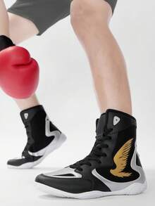 TACHUAN Men's Professional Wrestling Shoes, High-Top Boxing Shoes Training Boots Muay Thai Kickboxing Fitness Shoes - Black - View 6