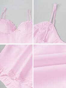 女士夏季Y2K性感奶油黄蕾丝褶皱吊带上衣 - 粉色 - 查看 9