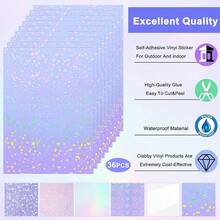 36 Sheets A4 Holographic Paper Sticker Transparent Waterproof Self Adhesive Film 11.X 8.3 Inches (Gem,, Colorful,) - Gem, Dot, Colorful, Star, Heart, Glossy Clear - View 5