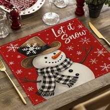 1/4 Set di Tovagliette Natalizie in Lino Stampato a Quadri Bufalo, Babbo Natale Invernale, Albero di Natale, Pupazzo di Neve e Cervo per Tavolo da Pranzo, Lavabili in Poliestere Rettangolari, Sottobicchieri, Tovaglie da Cucina, Tappetini per il Caffè, Adatti per Cucina, Sala da Pranzo, Matrimonio, Decorazione Casa, Decorazione Stanza, Decorazione Interna, Decorazione Tavolo, Decorazione Festa di Natale, Regalo Ideale