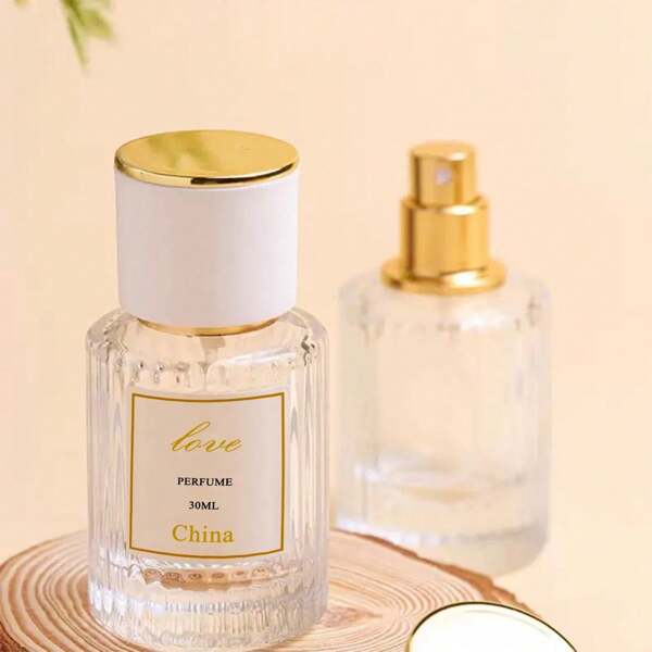 1 pezzo Bottiglia di profumo in vetro trasparente cilindrica da 30ml/50ml/100ml con etichetta "love", bottiglia spray, bottiglia da bellezza