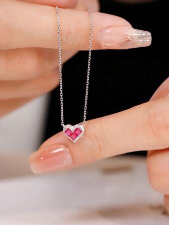 1pc S925 Sterling Silver Vintage Elegant Cubic Zirconia Heart Pendant Necklace, Versatile Jewelry Gift For Women, Suitable For Daily Wear, Parties And Festivals