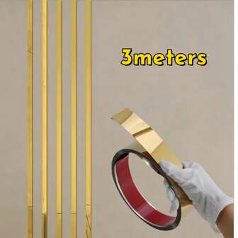 1 stuk 3 meter/118,11 inch spiegel zelfklevende platte decoratieve lijnen strip roestvrij staal gouden muursticker achtergrond muur studie plafond rand