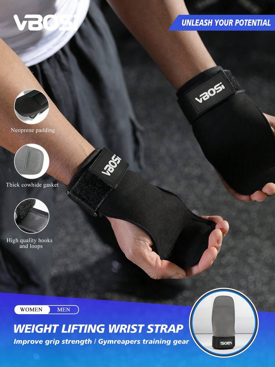 VBOSI 1 Pair Women Men Weight Lifting Wrist Strap, Double Layer Leather Palm Grips For Deadlift And Powerlifting, Adjustable Neoprene Padded Gym Workout Hooks - Multicolor - View 1