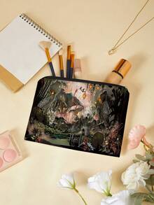 Whimsical Mushroom Printed Canvas Toiletries Bag- Fashionable Design, Zipper Closure, Foldable, Lightweight, Fade-Resistant- Perfect Gift For Bridesmaids, Teachers And Friends, Also Can Be Used As A Machine Washable Women's Makeup Bag. Back To School Book Bag, Travel Essentials, Beach Summer Vacation Travel Organizer Bag - Multicolor - View 9