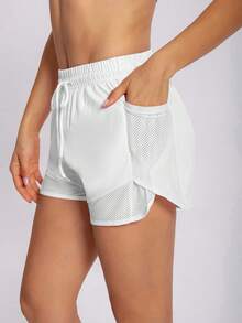 3pc/2pc/1pc 2 In 1 Women's Outdoor Sports Shorts, Spring And Summer Portable Mesh Double Pocket Women's Casual Shorts, Suitable For Gym, Outdoor Cycling, Hiking, Women's Shorts, High Quality Choice - 白色 - 查看 3