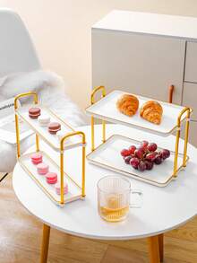 1pc Double Layer Square Tray With Handle, Modern Design, Suitable For Tea Sets, Glassware, Candies, Cookies, Pastries, Wedding, Party, Gift Giving, Birthday - White - View 4