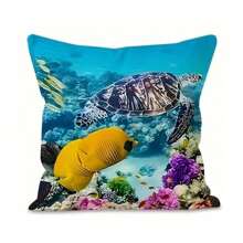4 pièces, Taie d'oreiller thème de la vie marine côtière, Housse de coussin décorative thème de l'océan bleu, Convient pour la chambre à coucher, le canapé ou la décoration du salon, Sans âme de coussin, 100% polyester, 16x16 18x18 20x20 pouces, Impression unilatérale.