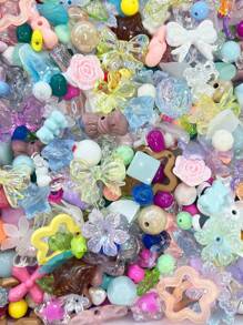 50/100g Cuentas acrílicas de colores variados, en formas de flores, lazos, estrellas y corazones, para hacer joyas, pulseras, collares, cadenas de teléfono móvil y accesorios hechos a mano