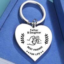 1 pièce Porte-clés pendentif en forme de cœur en acier inoxydable "Père et Fille meilleurs amis pour la vie" comme cadeau de Fête des Pères, sac à dos pour l'école