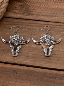 1 par de pendientes colgantes tipo gota con estampado de cabeza de toro de girasol y estampado leopardo en estilo vintage western, adecuado para vacaciones, uso diario y regalos (patrones surtidos al azar)
