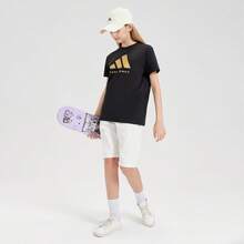 Áo thun ngắn tay cổ tròn thoáng khí Adidas dành cho trẻ em, áo thun in họa tiết mùa hè, áo thể thao thoáng khí cho bé trai và bé gái, áo lót thường ngày cho trẻ em. - màu đen - Xem 3