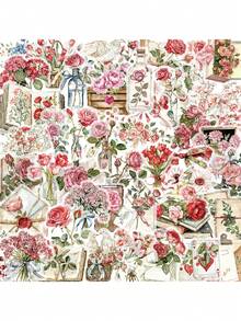 50pcs/Pack Transparent Floral Theme Stickers, Combination Of Roses And Letters, Suitable For Scrapbooking DIY, Planner, Sticker Album, Water Bottle, Notebook, Tablet, Luggage, Back To School Rewards, Etc. - Multicolor - View 5