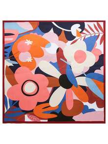 1pc Floral Pattern Ladies Square Scarf, Fashion Casual Sunscreen Head Scarf Neckerchief - Navy - View 2