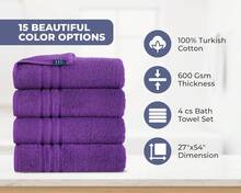 Lilac Purple Bath Towels 4 Pack Soft And Absorbent, Premium Quality Perfect For Daily Use 100% Cotton Towel 600 GSM - Lilac Purple - View 5