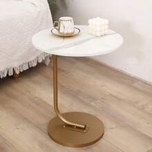 1pc Round Marble Pattern Side Table, Modern Minimalist Sofa End Table, Waterproof Scratch-Resistant Detachable Living Room Coffee Table, Bedroom Nightstand, Compact Mini Desk