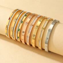 Bracelete Simples de Aço Titanium Tom Dourado, Embutido com Zircônia Artificial, Comprimento Ajustável, Adequado para Vestimenta de Verão, Férias, Presente de Amizade, Anti-desbotamento e Hipoalergênico, Acessório Refinado para Mulheres